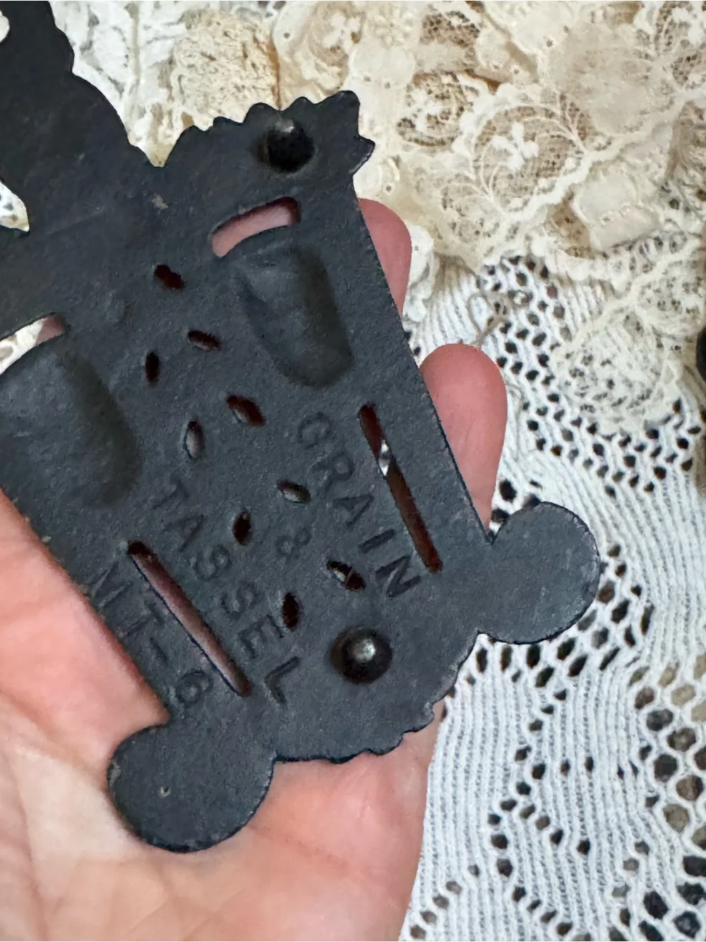 Vintage Black Ornate Cast Iron Trivet Pair